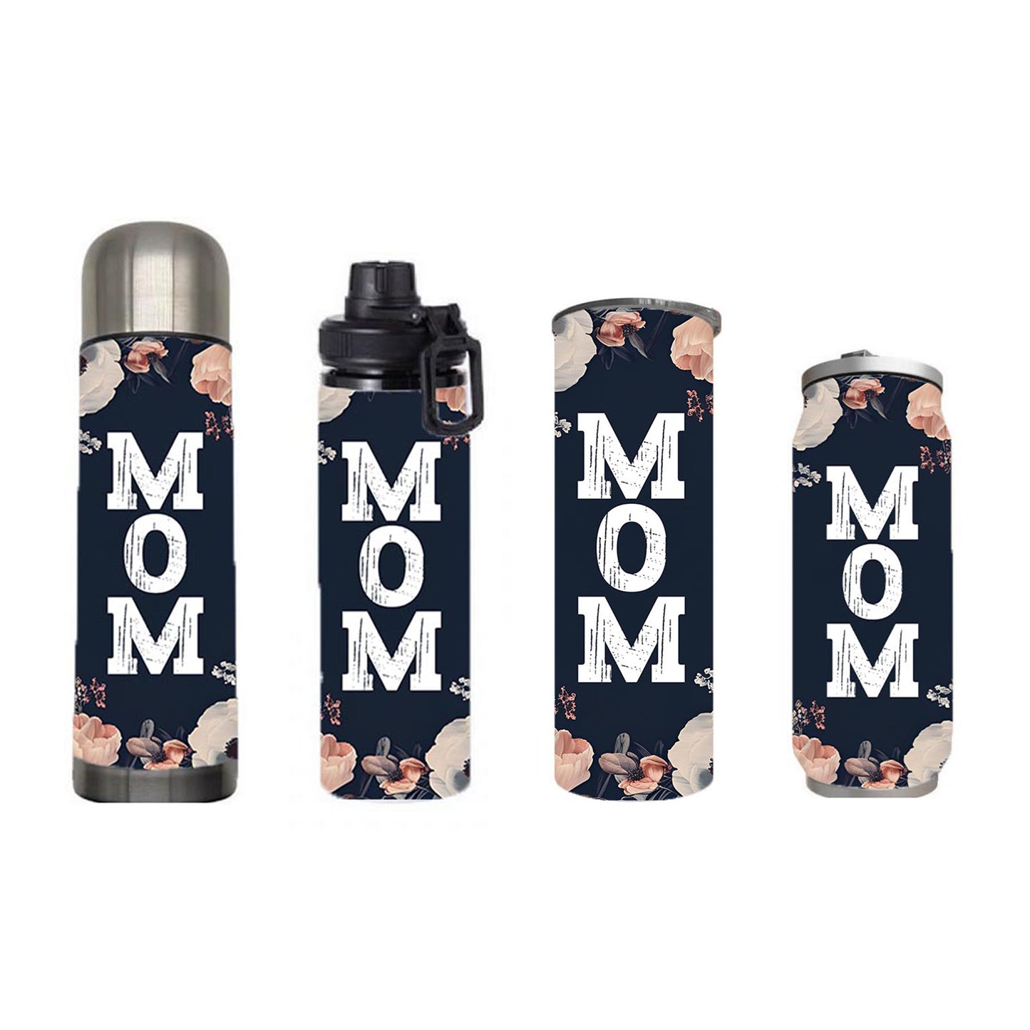 Mom - Floral Mom Design on Tumbler, Can, Flask, or Water bottle