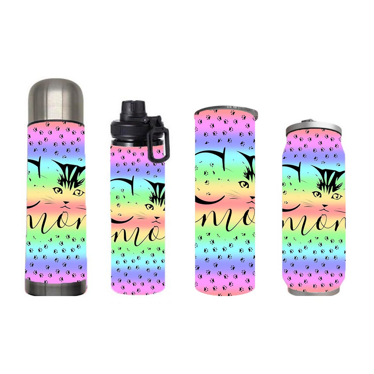 Cats - Rainbow Cat Mom Design on Tumbler, Can, Flask, or Water bottle