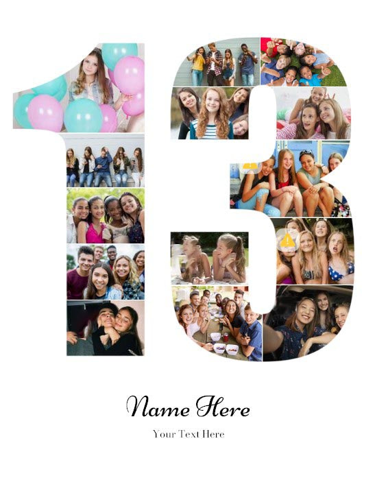 Personalised Number Photo Collage on Canvas - 13th BIRTHDAY
