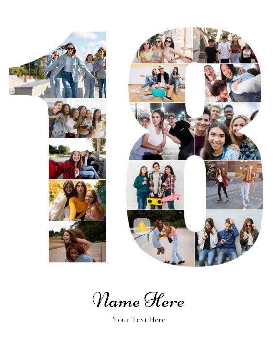 Personalised Number Photo Collage on Canvas - 18th BIRTHDAY