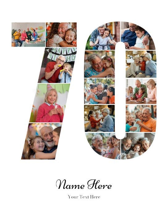 Personalised Number Photo Collage on Canvas - 70th BIRTHDAY