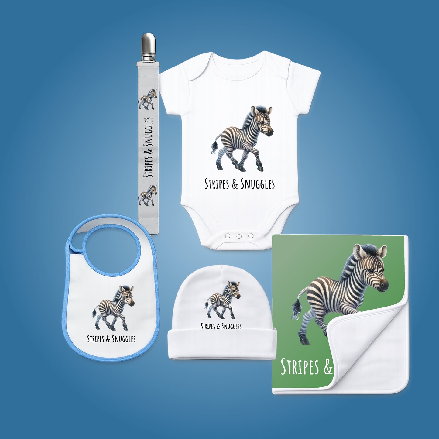 Personalised Baby Shower Gift Set – 5 Piece Safari Animal Newborn Bundle
