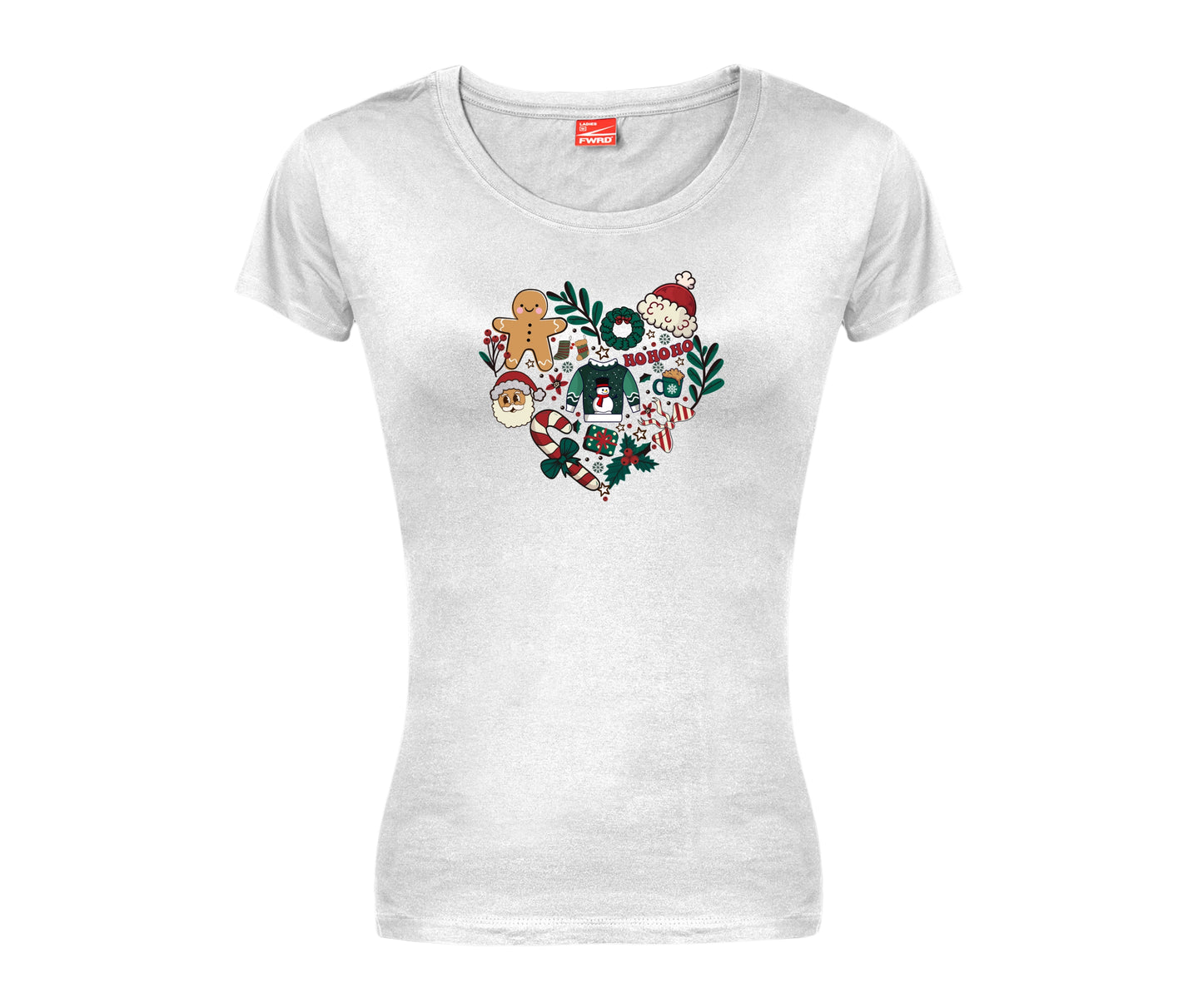 Retro Christmas Groovy Love Shape With Christmas Ladies T-Shirt (round neck) - Printed