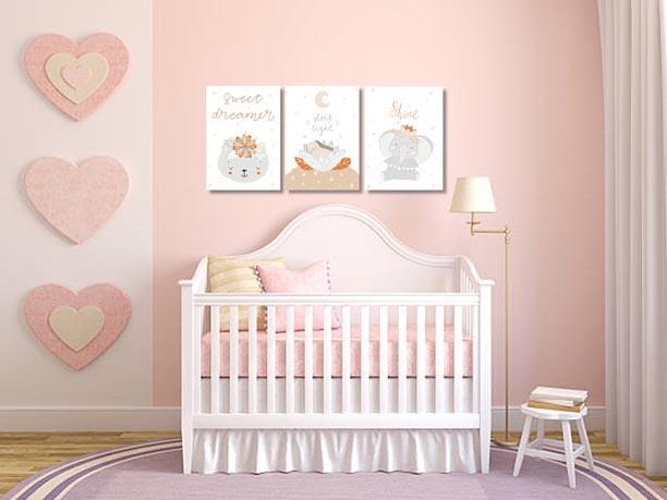 Set of 3 Girls Sweet dreams,Sleep tight, Shine Canvas & More