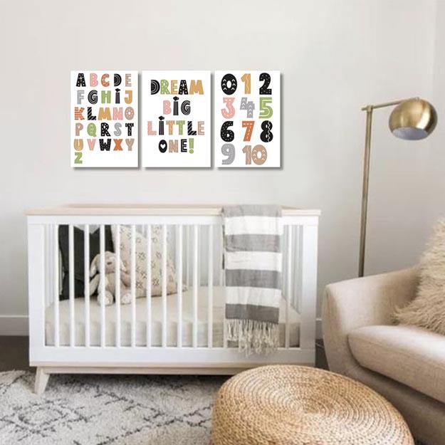 Unisex: Set of 3 - Mix Colors ABC and Numbers Canvas & More