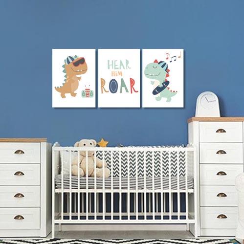 Boys: Set of 3 - Dino Dudes Hear Him Roar Canvas & More