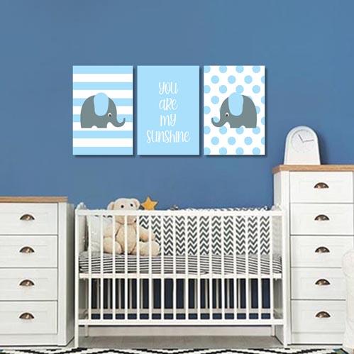 Boys: Set of 3 - Blue Grey elephant Canvas & More