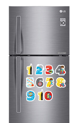 Super Hero Number Photo Fridge Magnets - (11 PER PACK)