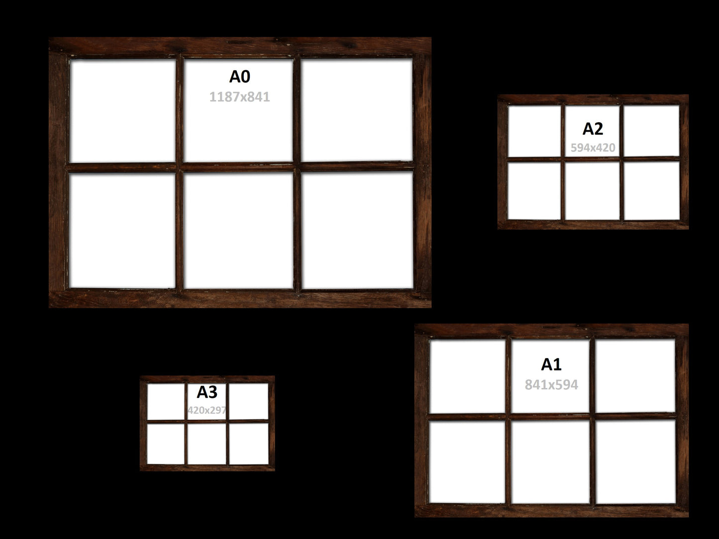 Single Canvas Prints! Virtual Window Frames Collage Dark Wood