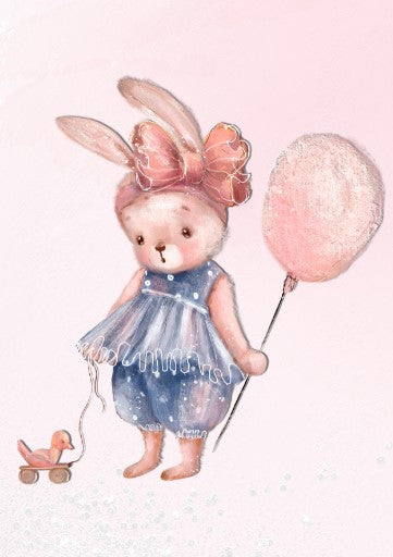 Girls: Set of 1 - Cute Bunny with balloon
