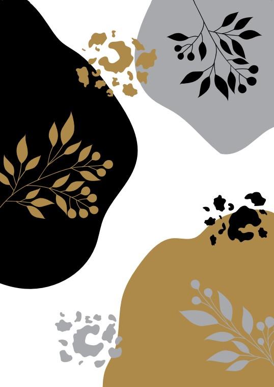 Set of 3 - Abstract floral grey gold Canvas & More