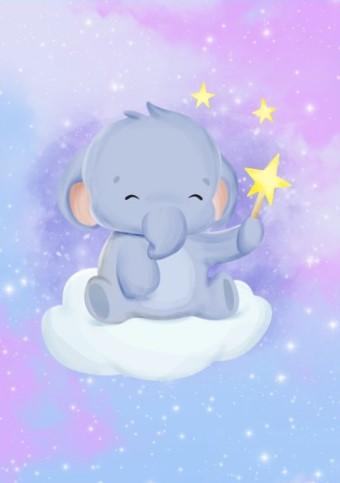 Girls: Set of 3 - Baby elephant on the moon Canvas & More