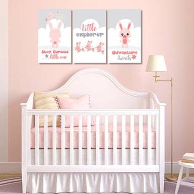 Girls: Set of 3 - Pink Bunny Little explorer Canvas & More