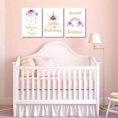 Girls: Set of 3 - Sweet Dreams Little Unicorn Princess Canvas & More