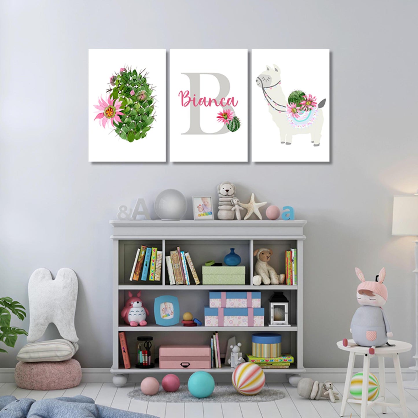 Girls: Set of 3 - Llama with a Cactus Canvas & More