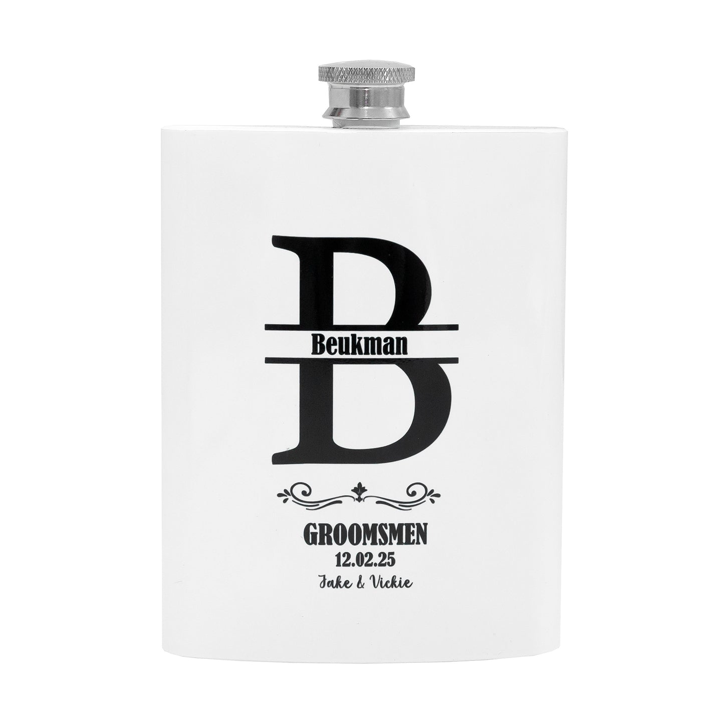 Personalised Stainless Steel 200ml Hip Flask White