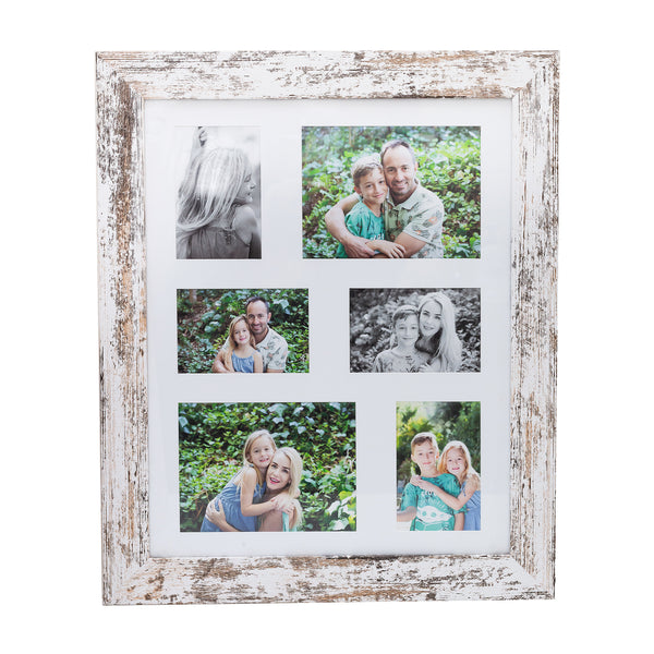 Photo Frame with 6  pictures! - Collage - 49X59cm -  White  Stressed