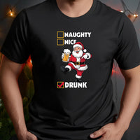 Naughty, Nice, Drunk Christmas Men's Black T-Shirt (round neck) - Printed