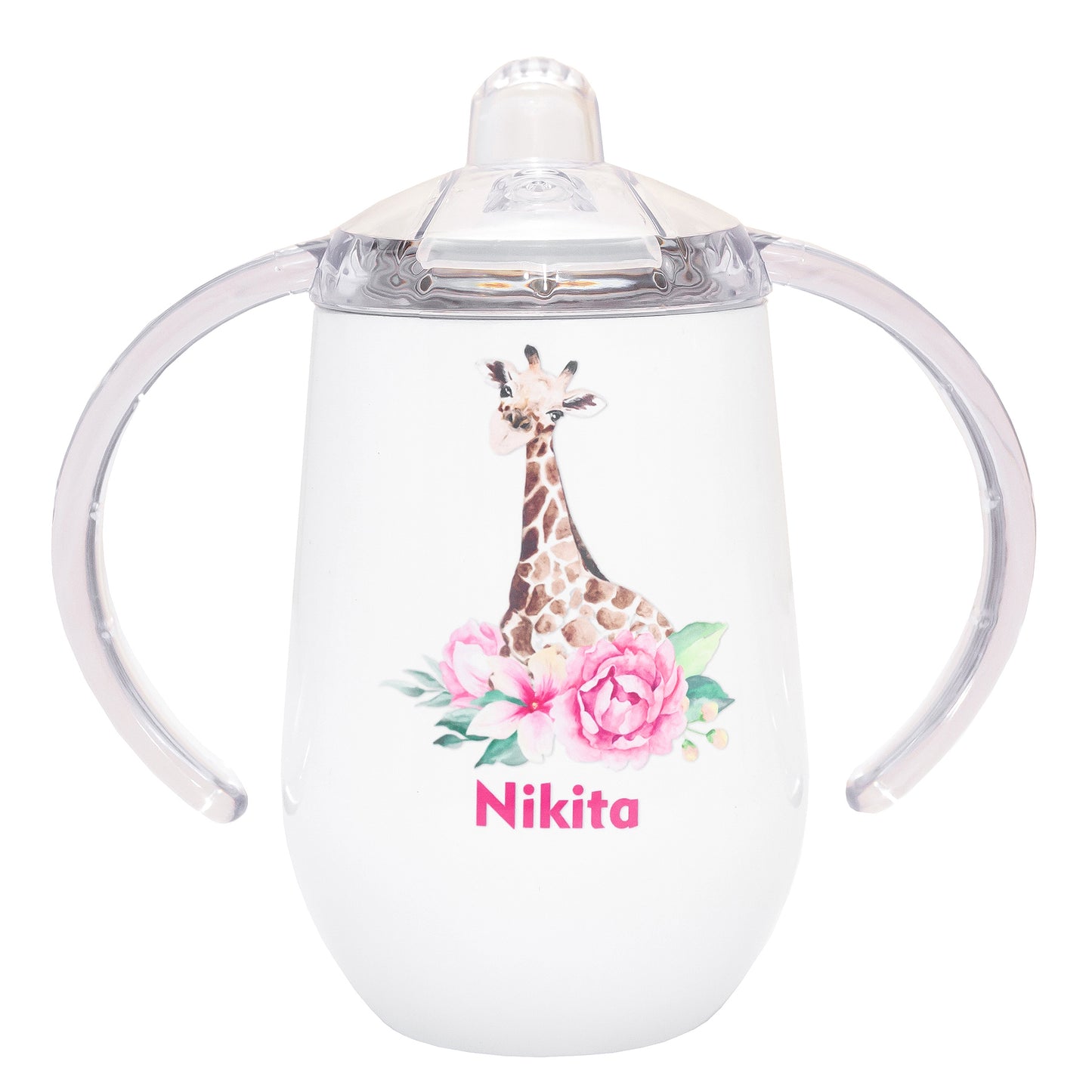 Personalised  Double wall Stainless Steel baby sippy cup (egg shape white)