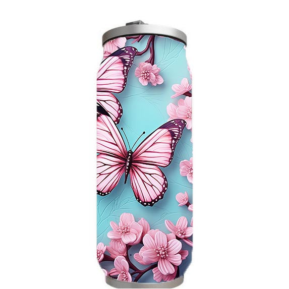 Butterflies - Pink and Baby Blue Design on Tumbler, Can, Flask, or Water bottle