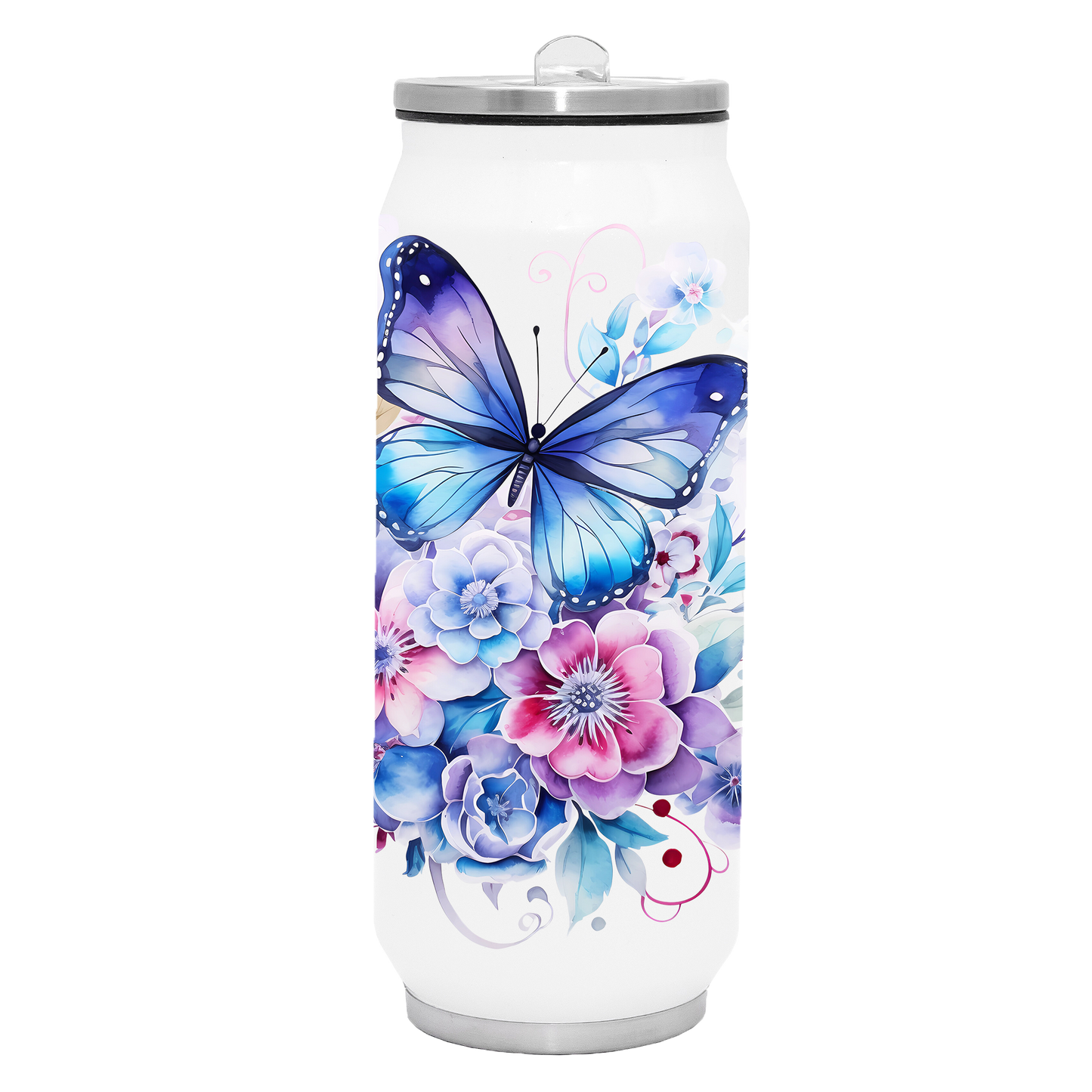 Flowers - Blue Flower Design on Tumbler, Can, Gin Tumbler, or Water bottle