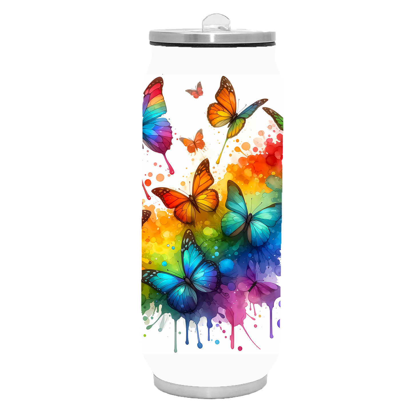 Butterflies - Rainbow Design on Tumbler, Can, Flask, or Water bottle