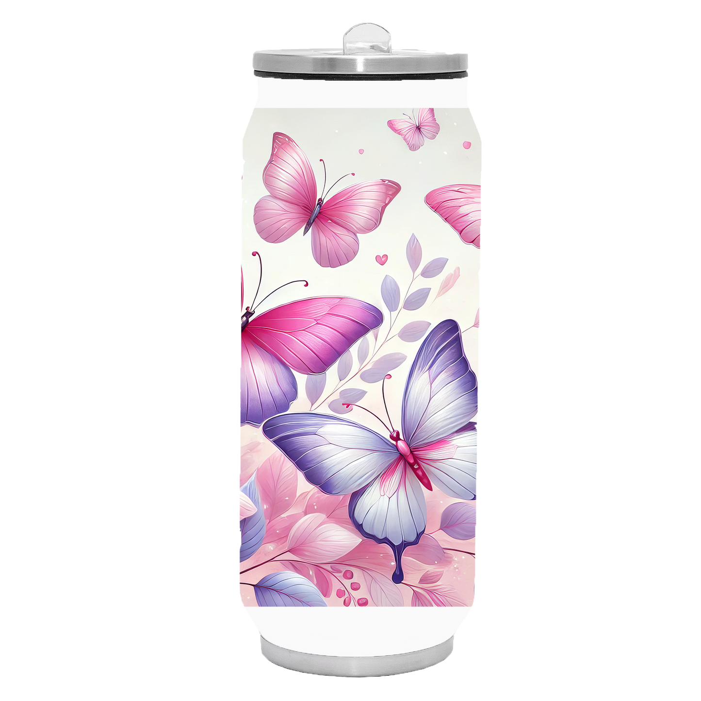 Butterflies - Soft Pink Design on Tumbler, Can, Gin Tumbler, or Water bottle