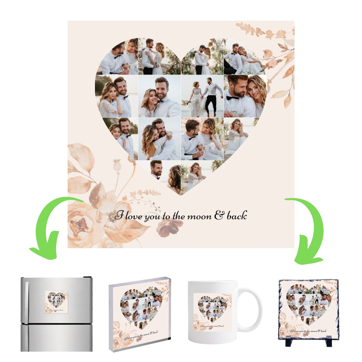 Heart  Photo Collage on  Acrylic, Slate, Mug or Magnet (14 Photos)