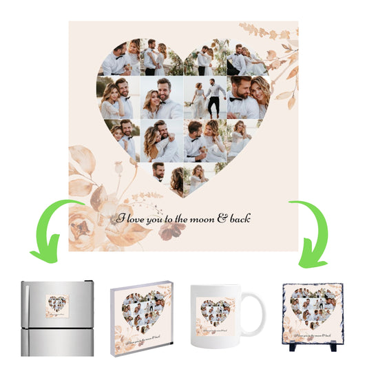 Heart  Photo Collage on  Acrylic, Slate, Mug or Magnet (14 Photos)