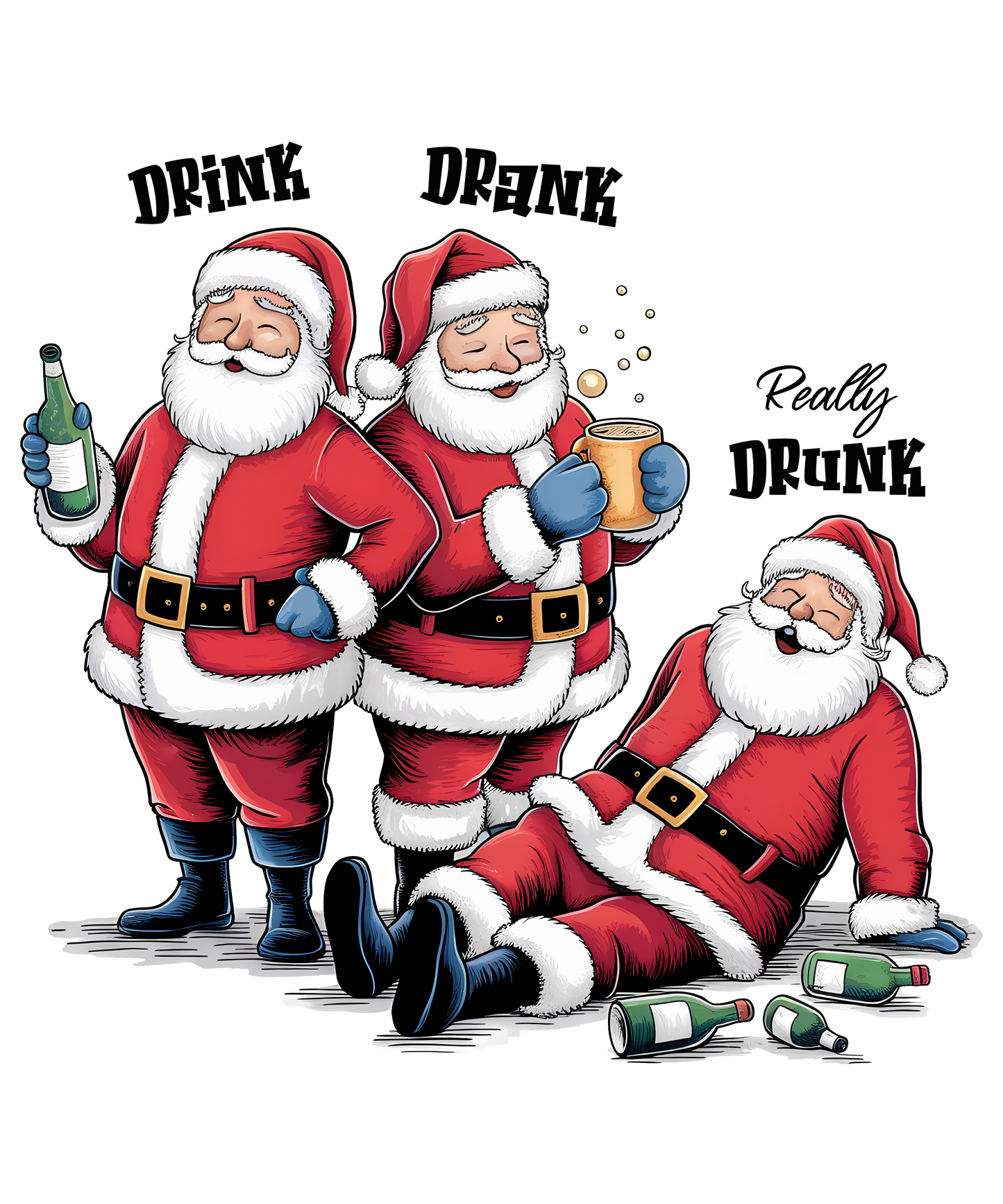 Drink, Drank, Really Drunk Christmas Men's Black T-Shirt (round neck) - Printed