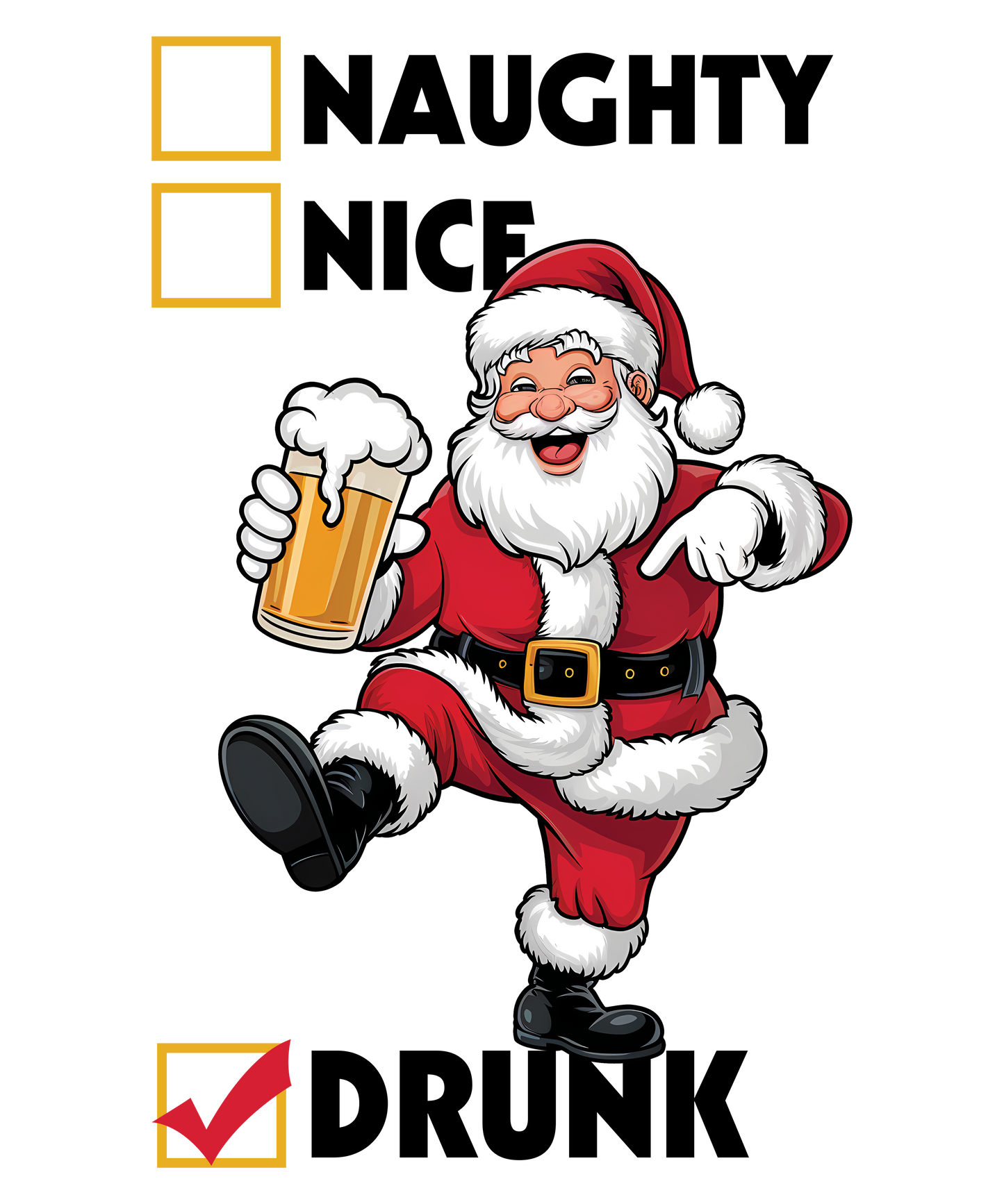 Naughty, Nice, Drunk Christmas Men's Black T-Shirt (round neck) - Printed