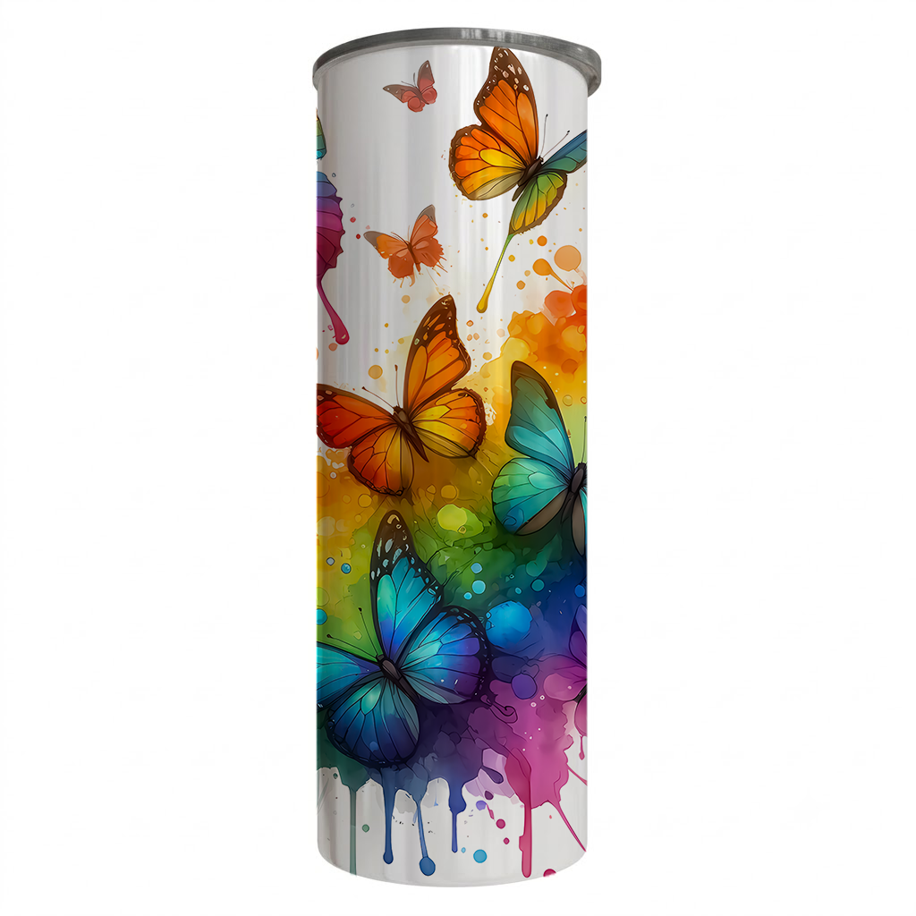 Butterflies - Rainbow Design on Tumbler, Can, Flask, or Water bottle
