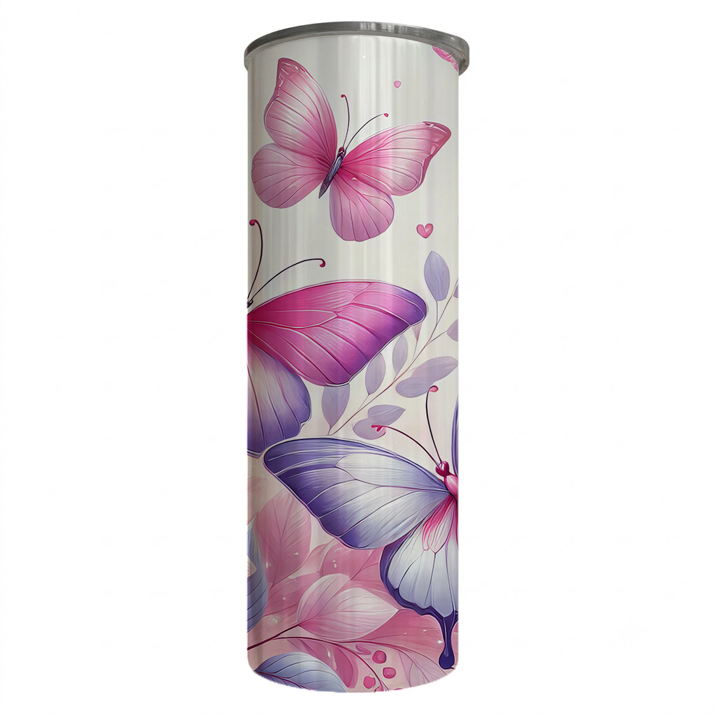 Butterflies - Soft Pink Design on Tumbler, Can, Gin Tumbler, or Water bottle
