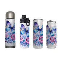 Butterflies - Blue Design on Tumbler, Can, Flask, or Water bottle