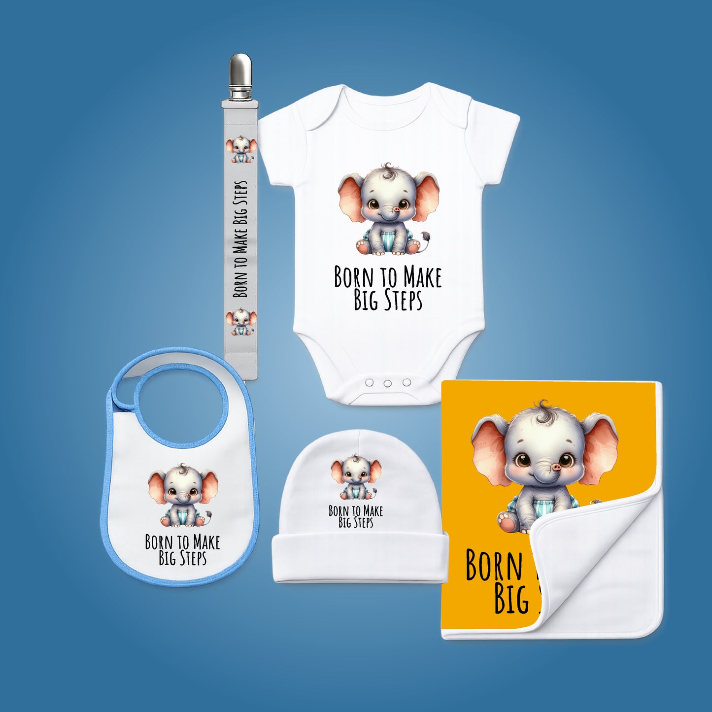 Personalised Baby Shower Gift Set – 5 Piece Safari Animal Newborn Bundle