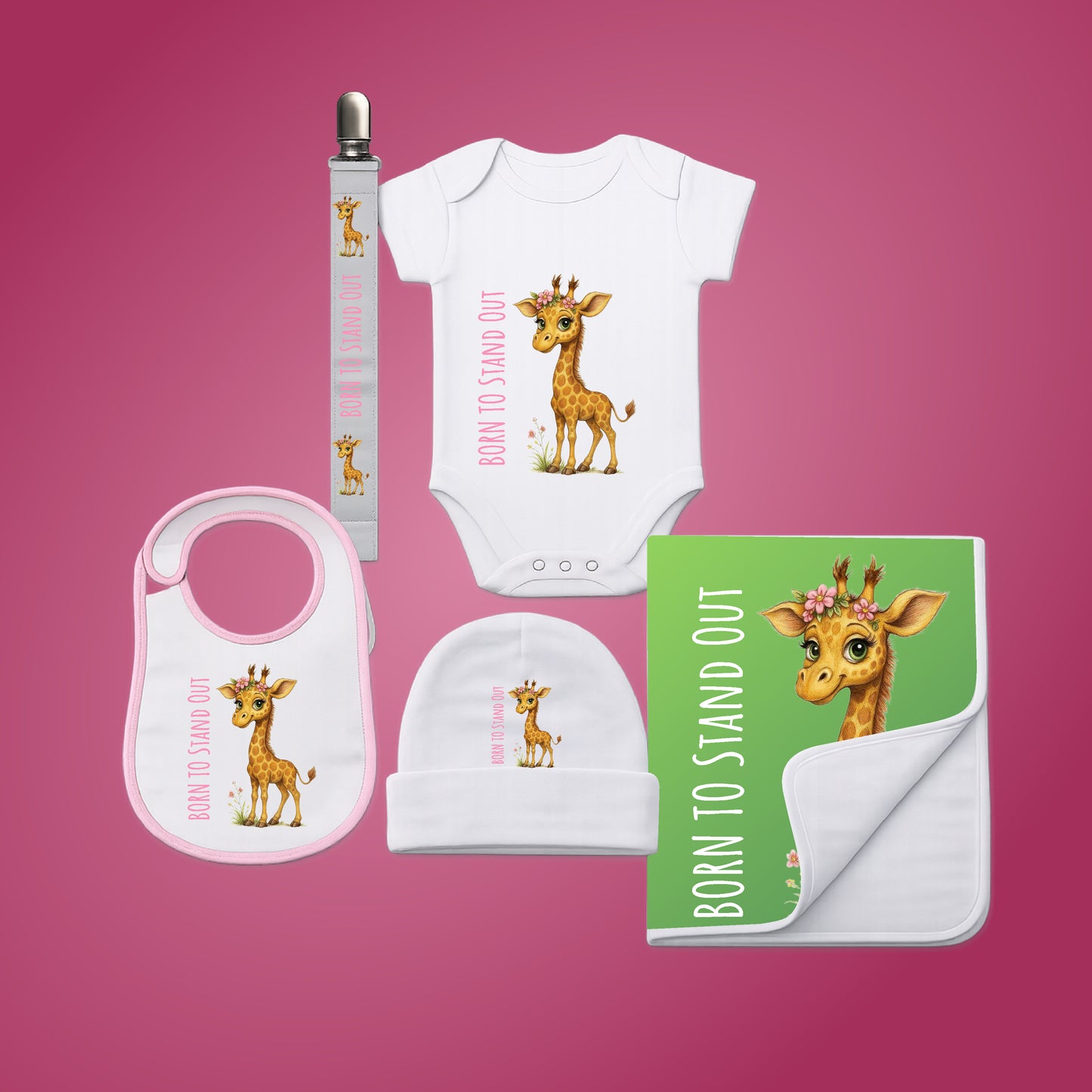 Personalised Baby Shower Gift Set – 5 Piece Safari Animal Newborn Bundle
