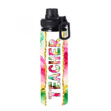 Teacher - Pink Green Alcohol Ink Teacher Design on Tumbler, Can, Flask, or Water bottle