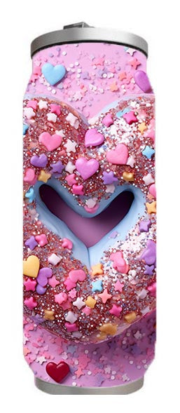 Valentine - 3D Valentine Heart Donut Design on Tumbler, Can, Flask, or Water bottle