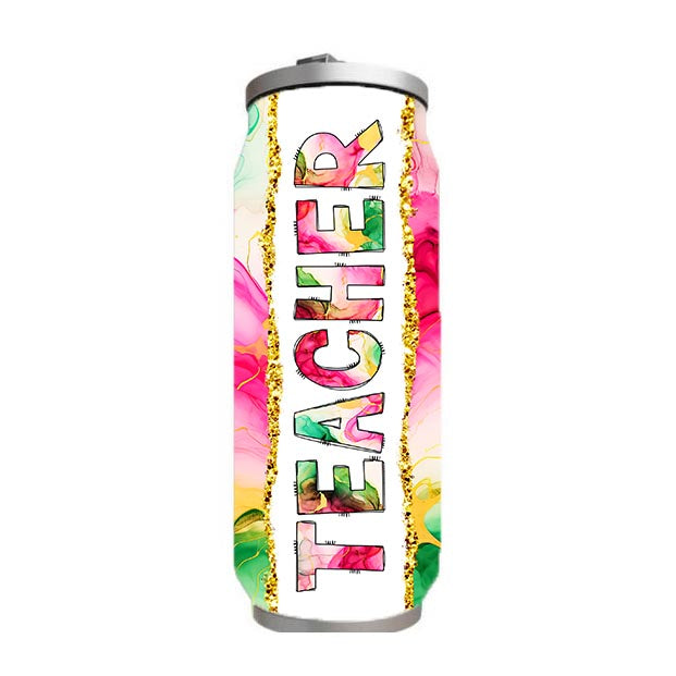Teacher - Pink Green Alcohol Ink Teacher Design on Tumbler, Can, Flask, or Water bottle