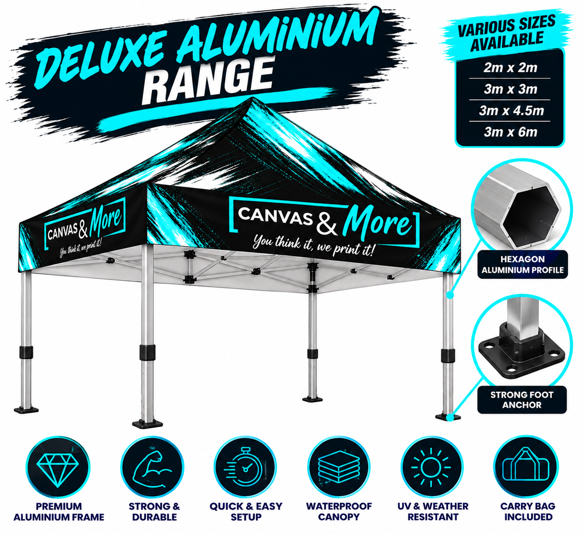 Custom Printed Pop-Up Gazebo – Deluxe Aluminium Range (Complete Kit)