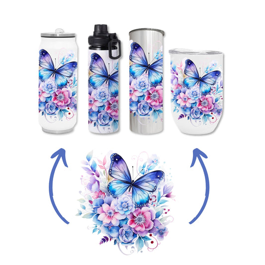 Butterflies - Blue Design on Tumbler, Can, Gin Tumbler, or Water bottle