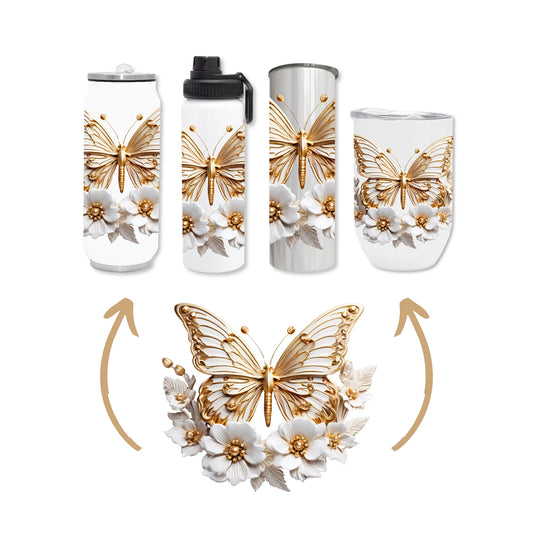 Butterflies - Gold Design on Tumbler, Can, Gin Tumbler, or Water bottle