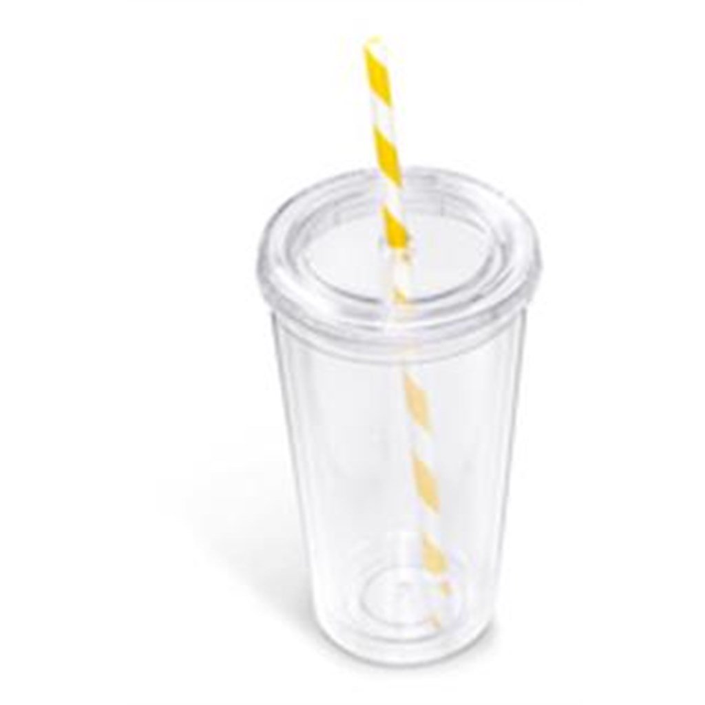 Malibu Double-Wall Plastic Tumbler & Straw - 470ml - Yellow