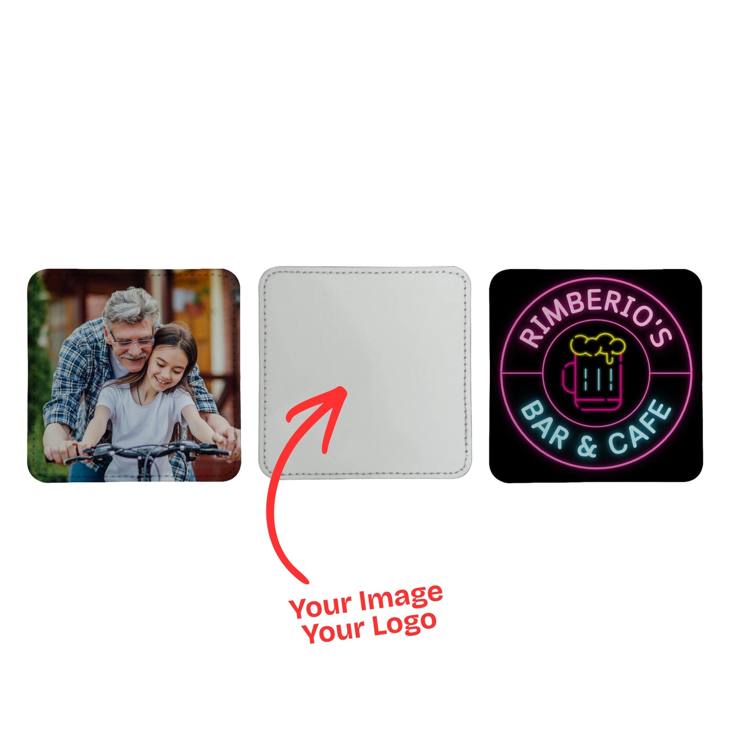 Personalised Premium Square PU Coasters – Custom Printed Photo or Logo (Sets of 4, 6, 8 or 12)