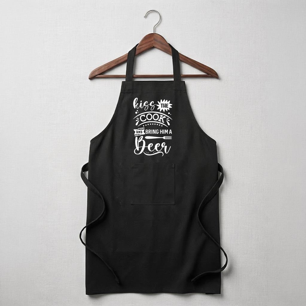 Personalised Aprons - Kiss the cook and bring him a beer (Black)
