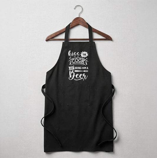 Personalised Aprons - Kiss the cook and bring him a beer (Black)