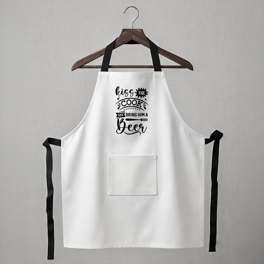 Personalised Aprons - Kiss the cook and bring him a beer (White)
