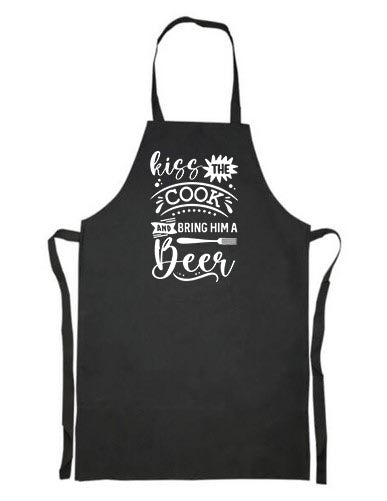 Personalised Aprons - Kiss the cook and bring him a beer - Black