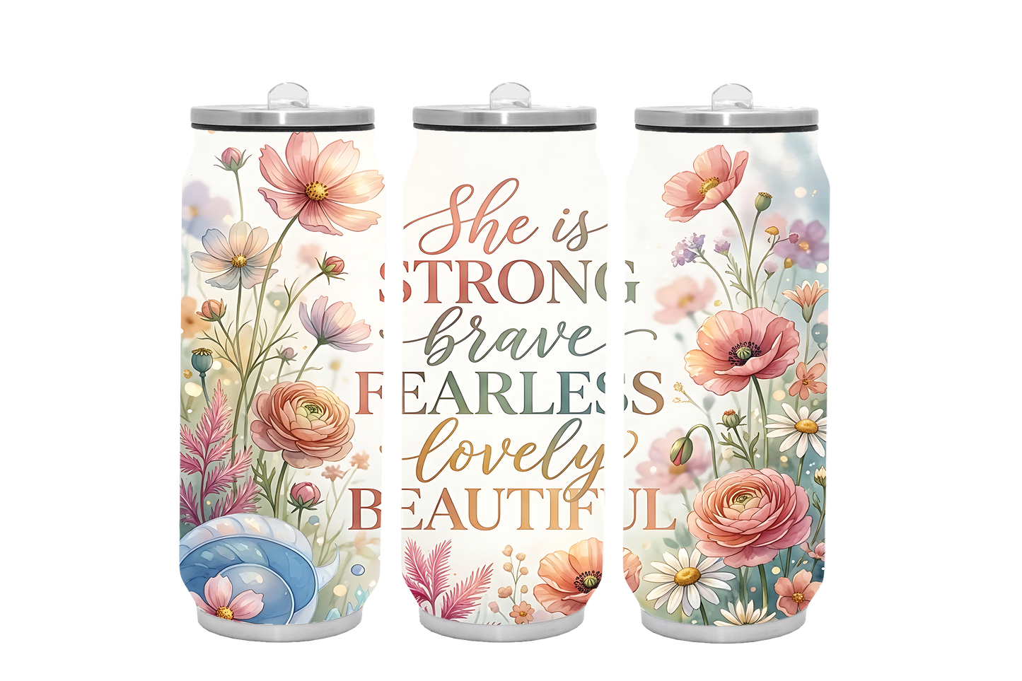 She is Strong,Brave,Fearless,Lovely, Beautiful - Personalised Double wall 20oz Stainless Steel Skinny Tumbler