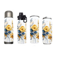 Flowers - 3D Yellow Flower Design on Tumbler, Can, Flask, or Water bottle